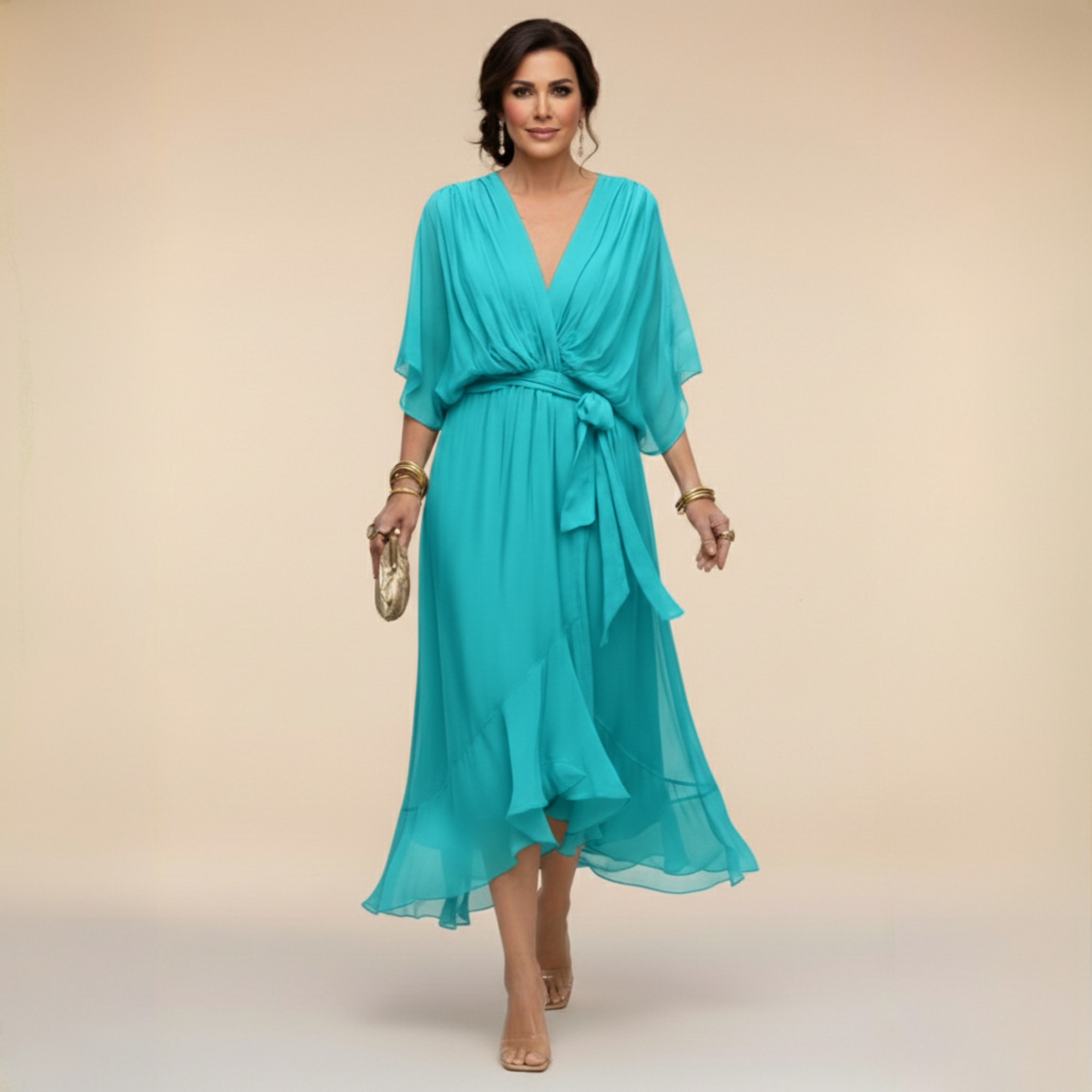 Elle | Jurk met vloeiend V-hals silhouet
