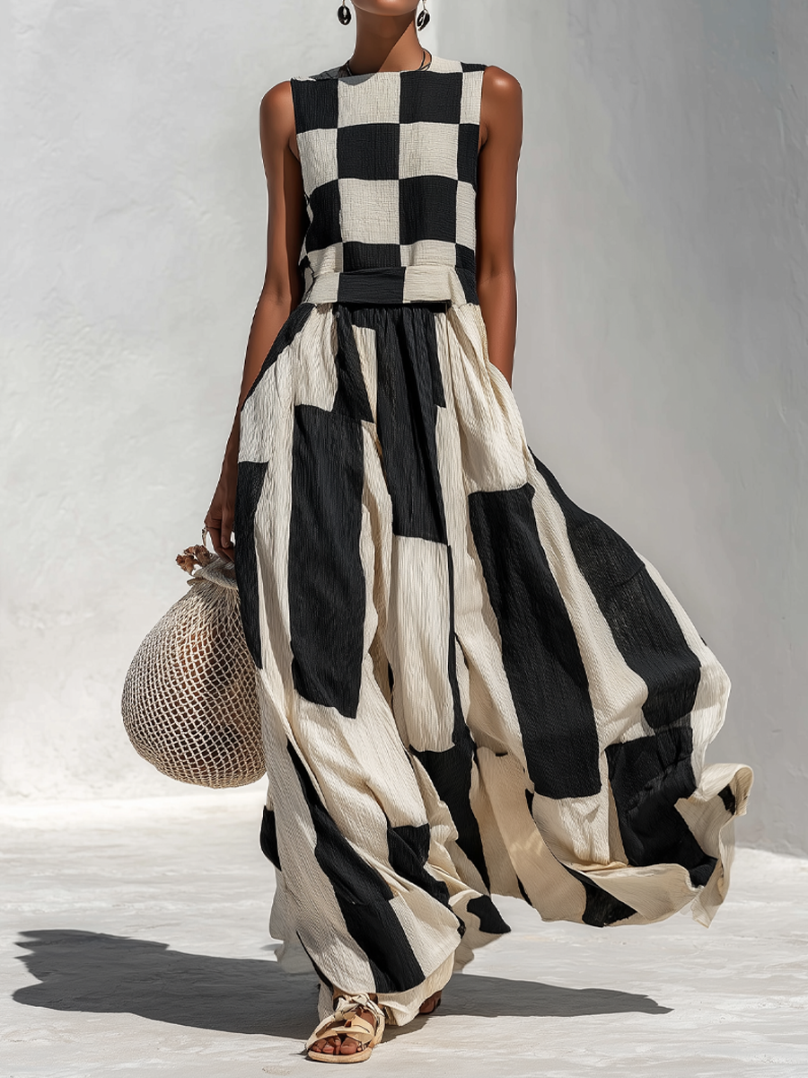 Marcia | Mouwloze maxi-jurk met contrasterende details