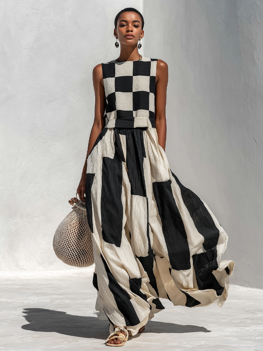Marcia | Mouwloze maxi-jurk met contrasterende details