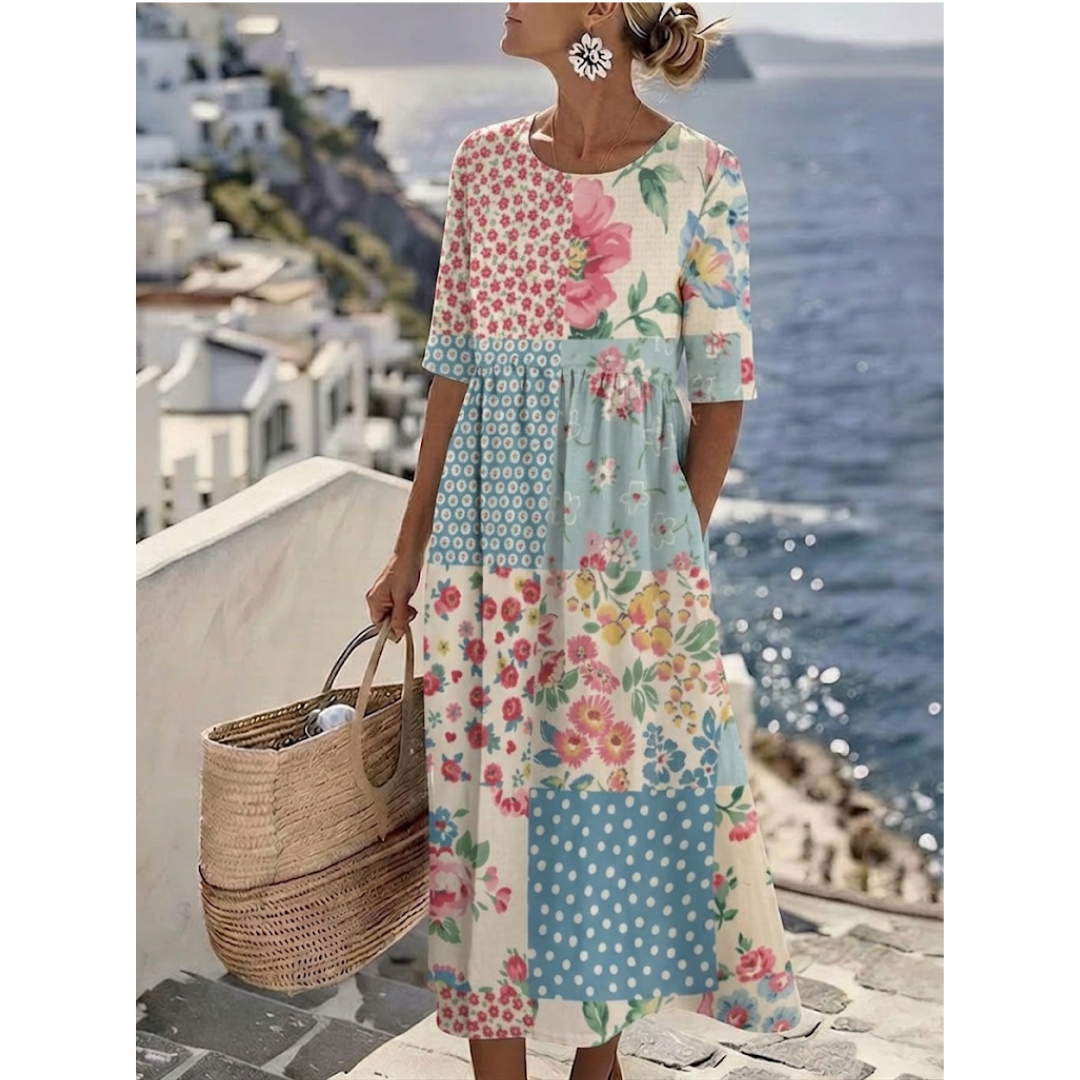 Aubrie | Elegante zomerse midi-jurk met bloemenprint
