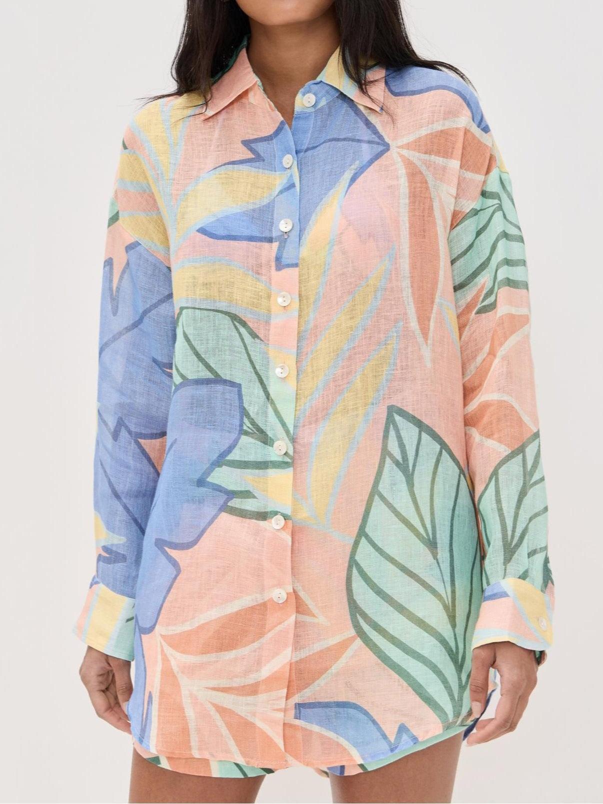 Akke | Setje met korte broek en top met tropisch bladerenprint