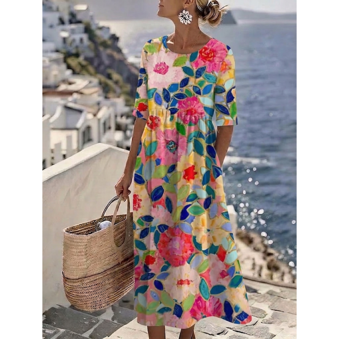 Aubrie | Elegante zomerse midi-jurk met bloemenprint