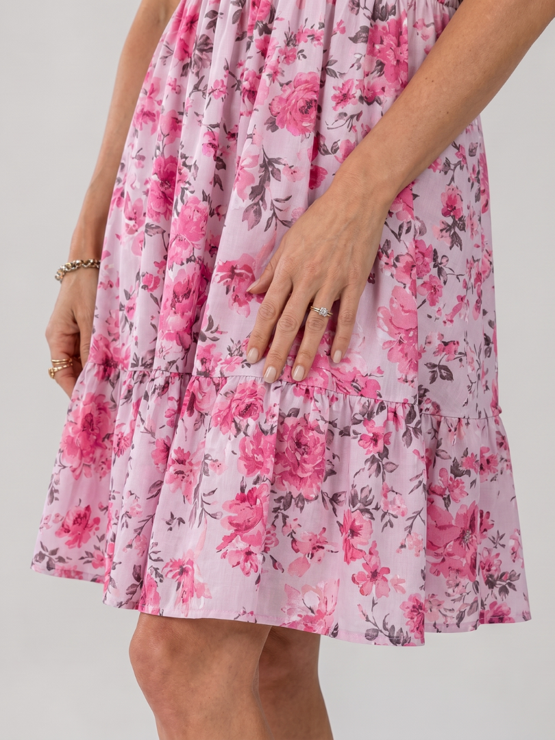 Aline | Knielange jurk met spaghettibandjes en bloemenprint