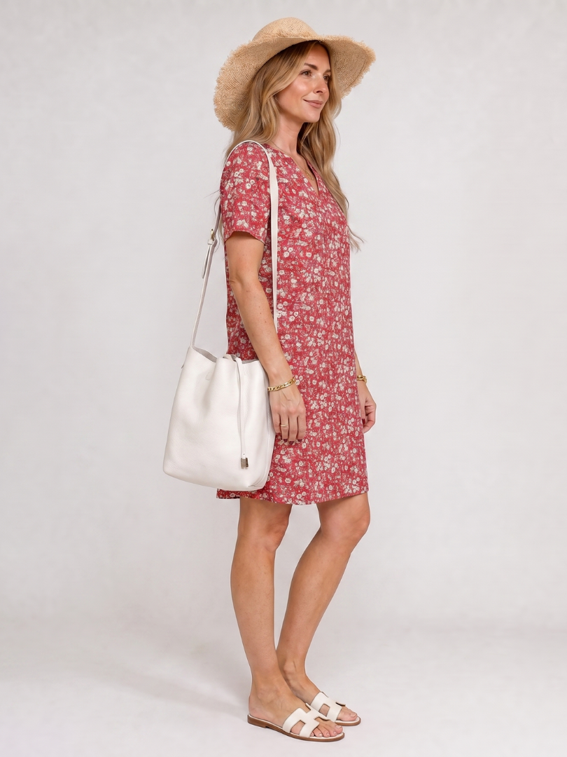 Heleen | Knie-lange jurk met korte mouwen en geometrische print
