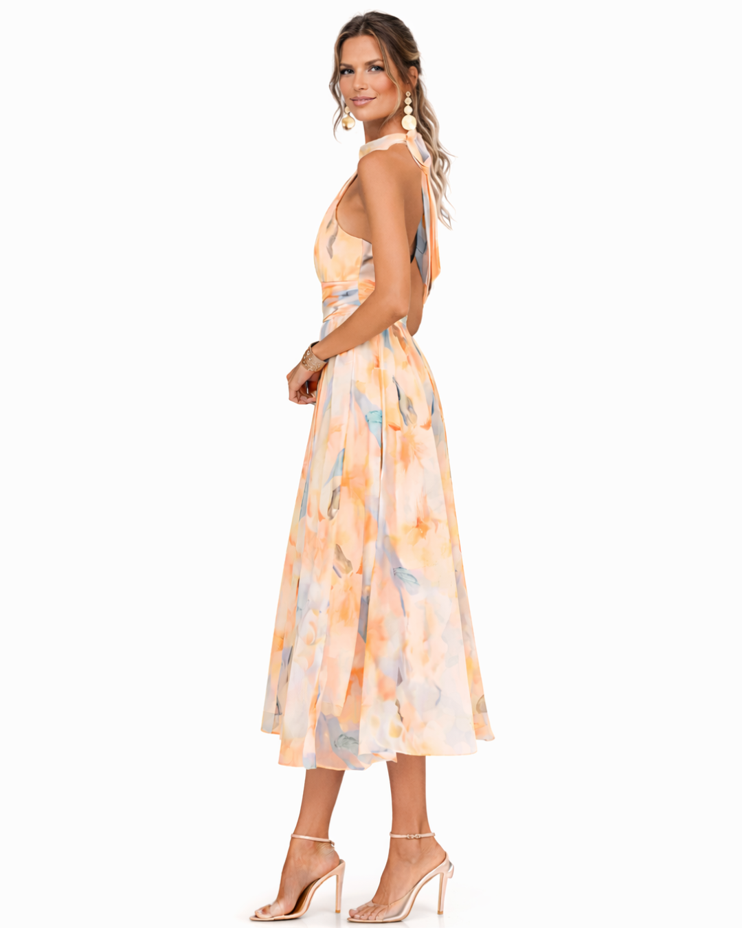Heide | Jurk met halternek en aquarelprint