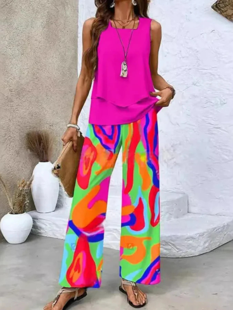Rowana | Mouwloze top en wijde broek