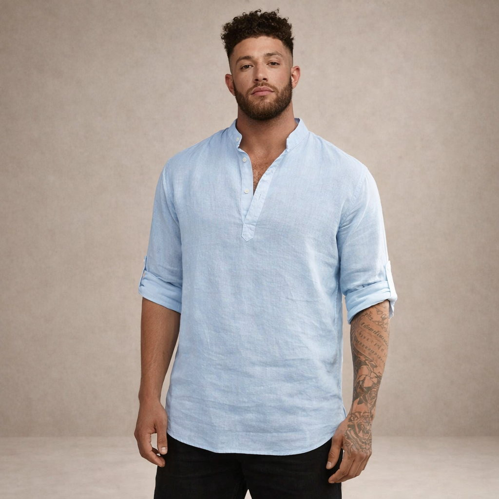 Matthew | Overhemd Heren Regular Fit Ademend Opstaande Kraag Lange Mouwen