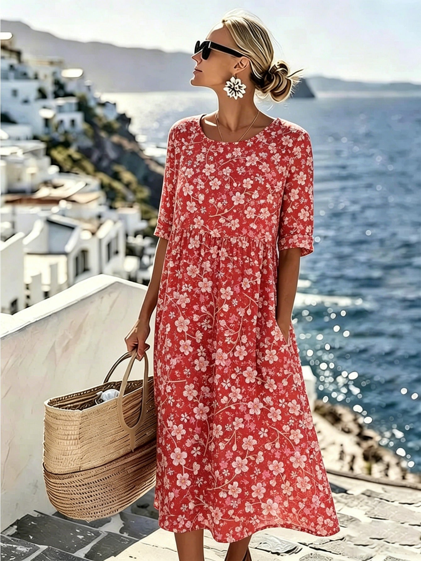 Harrieth | Elegante zomerse midi-jurk met bloemenprint