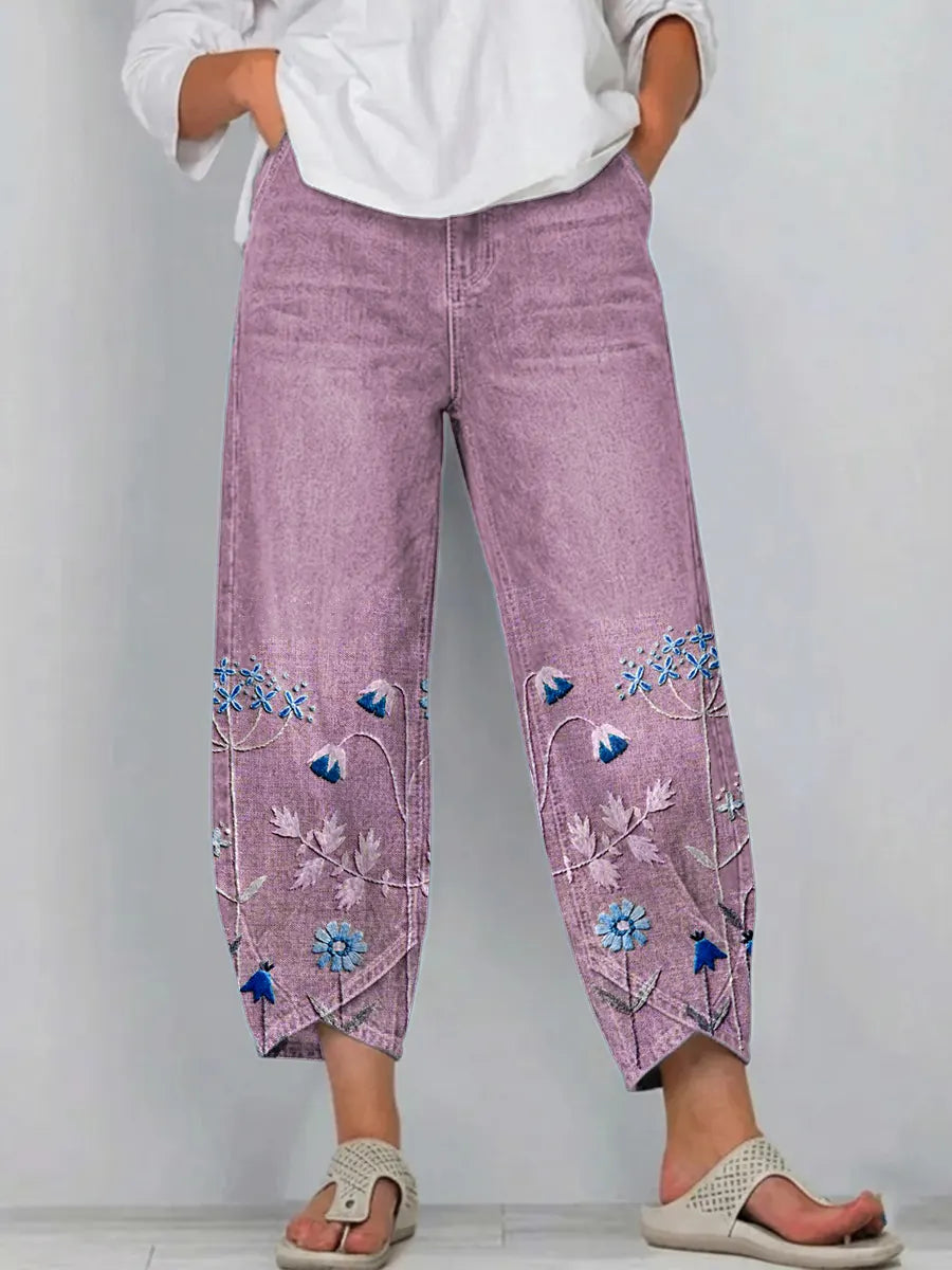 Christina | Casual Geborduurde Broek