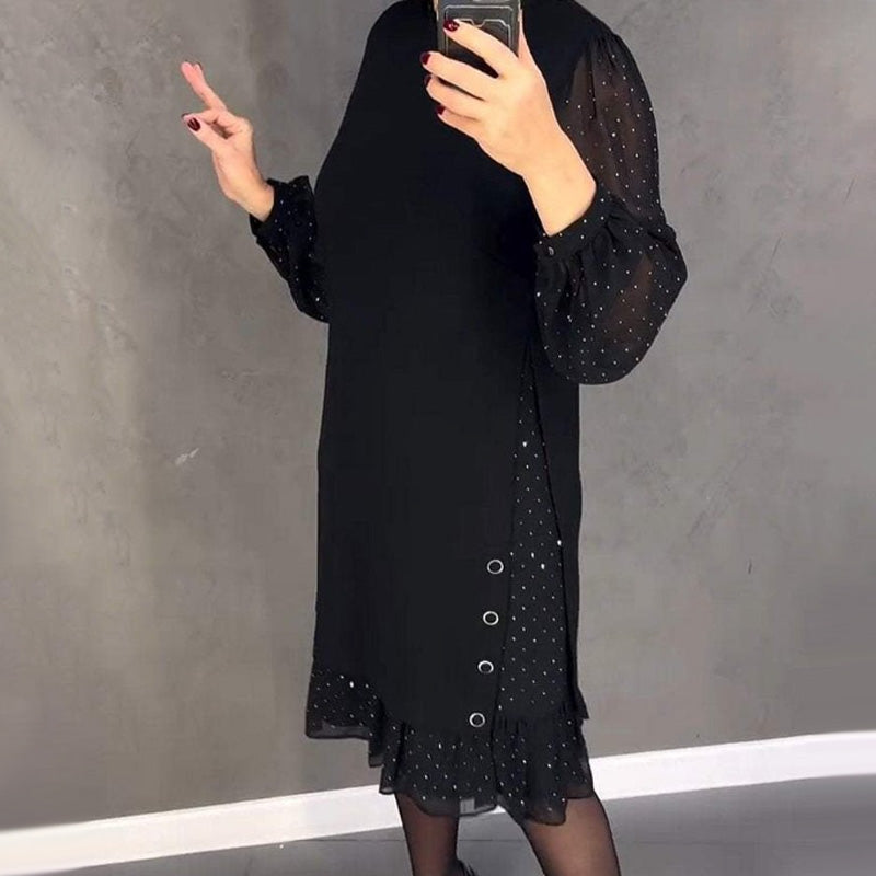 Velisse | Elegante Jurk met Kristallen en Ronde Hals