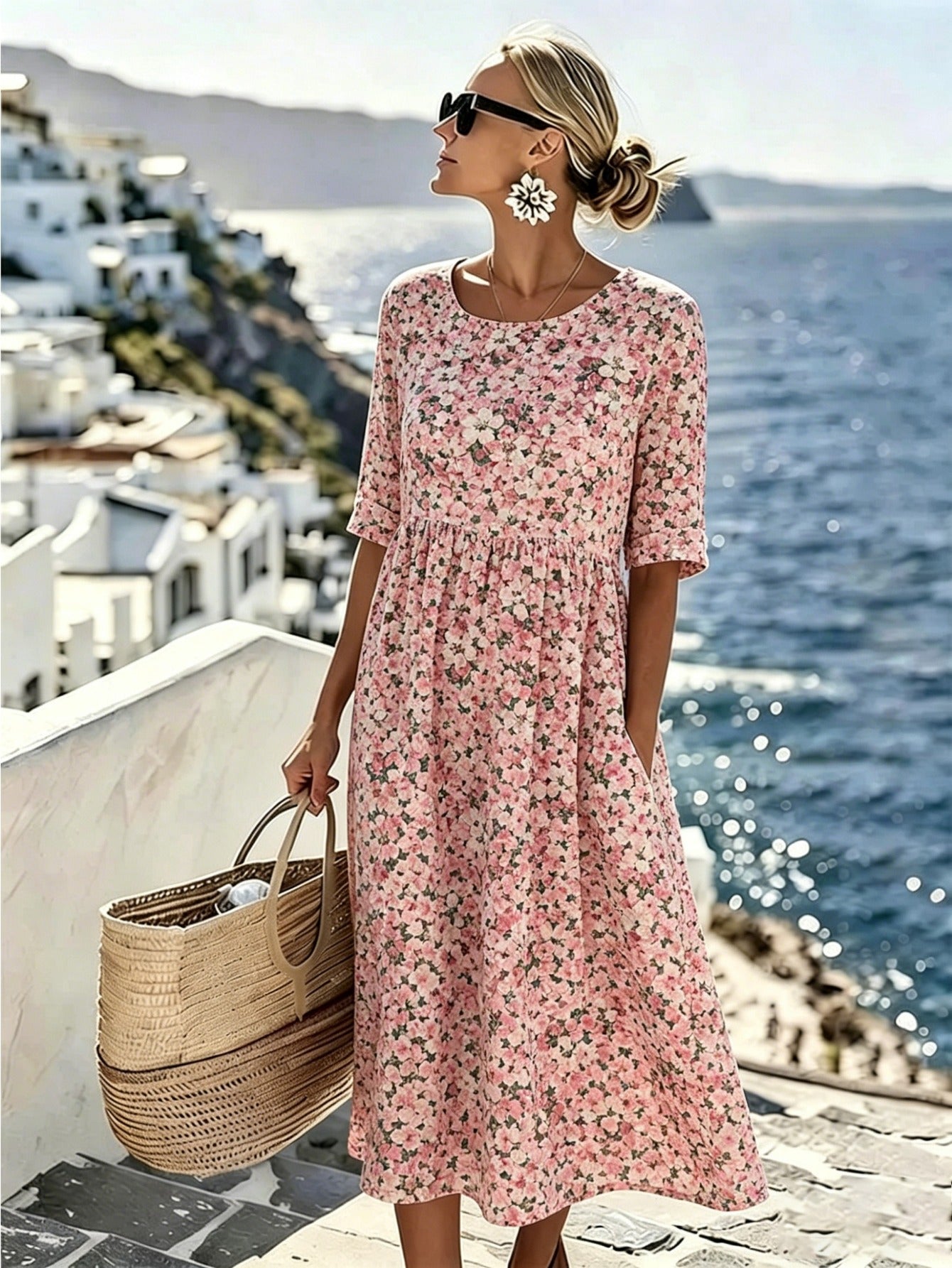 Harrieth | Elegante zomerse midi-jurk met bloemenprint