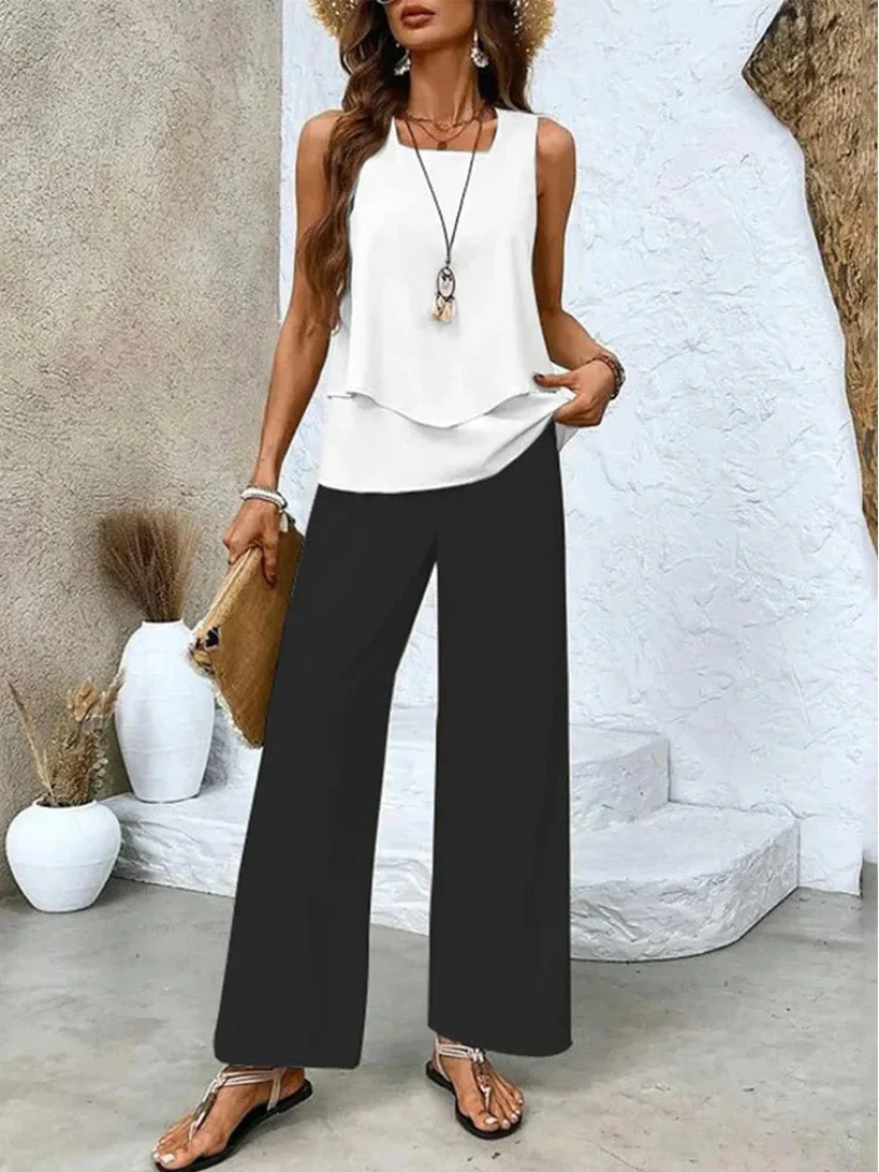 Rowana | Mouwloze top en wijde broek