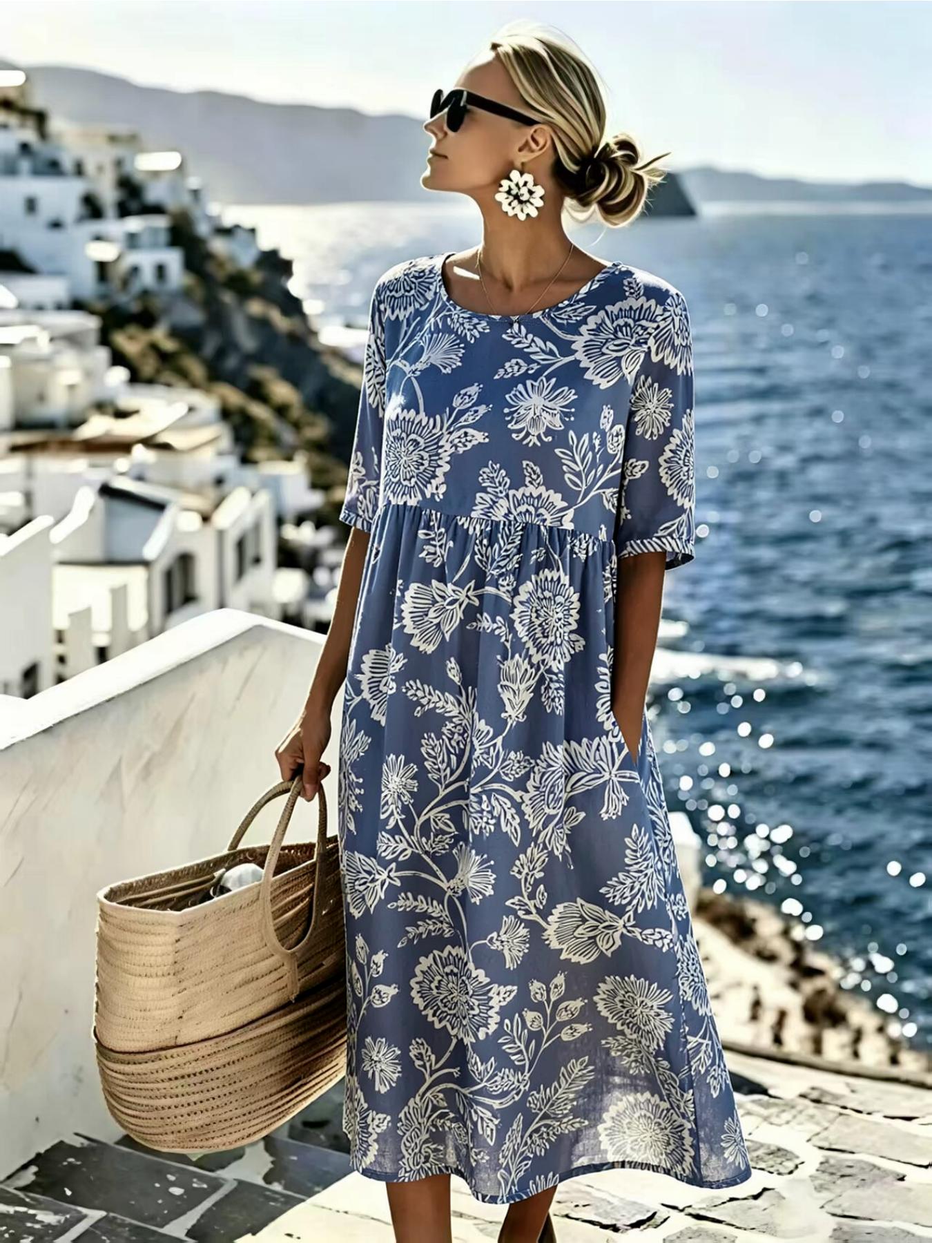 Evangelyn | Elegante zomerse midi-jurk met bloemenprint