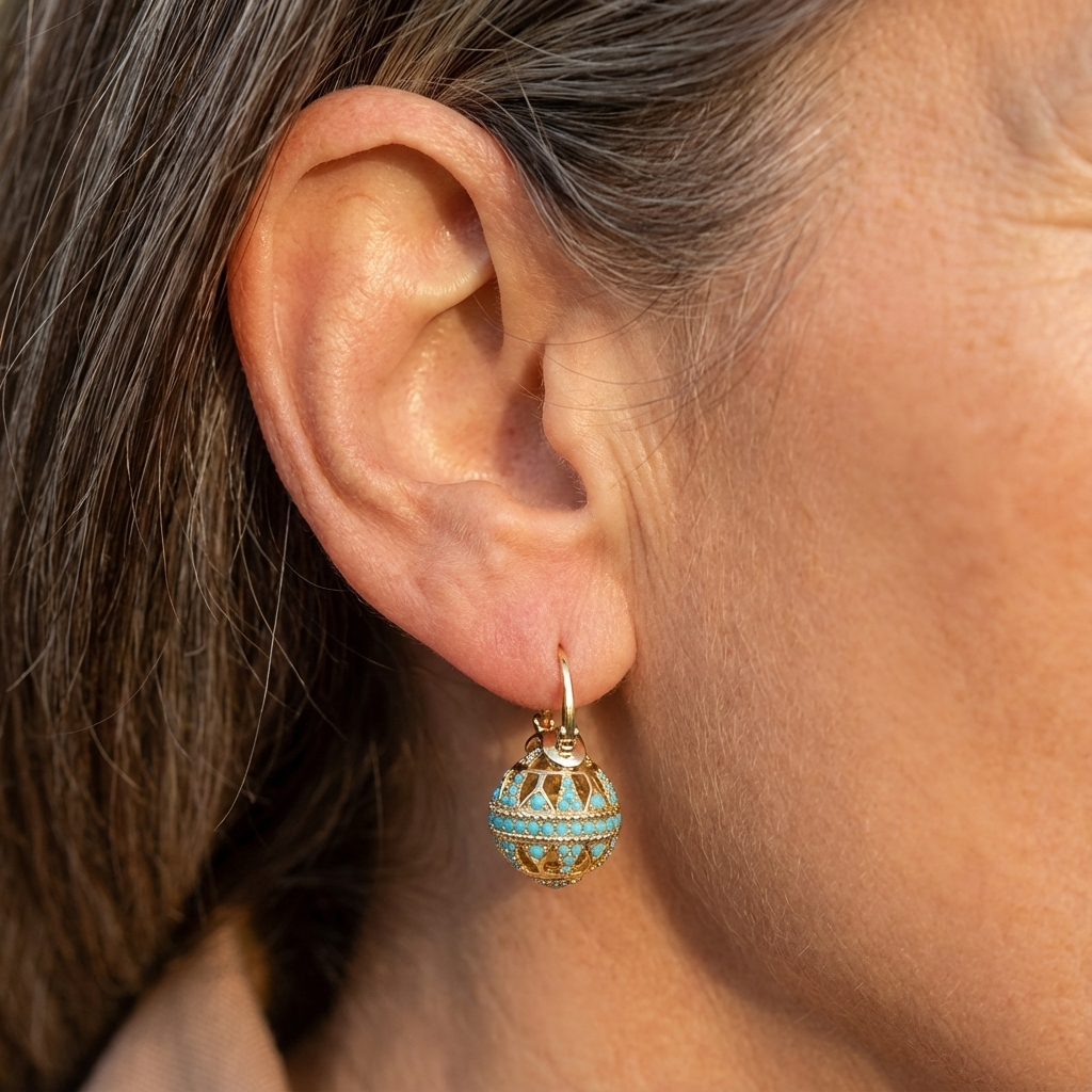Vergulde turquoise mandala-oorbellen