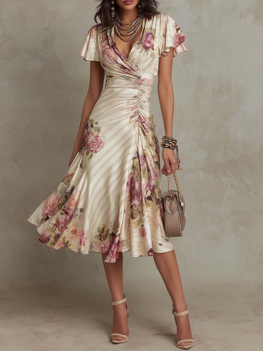 Janine | Elegante midi-jurk met retrobloemenprint
