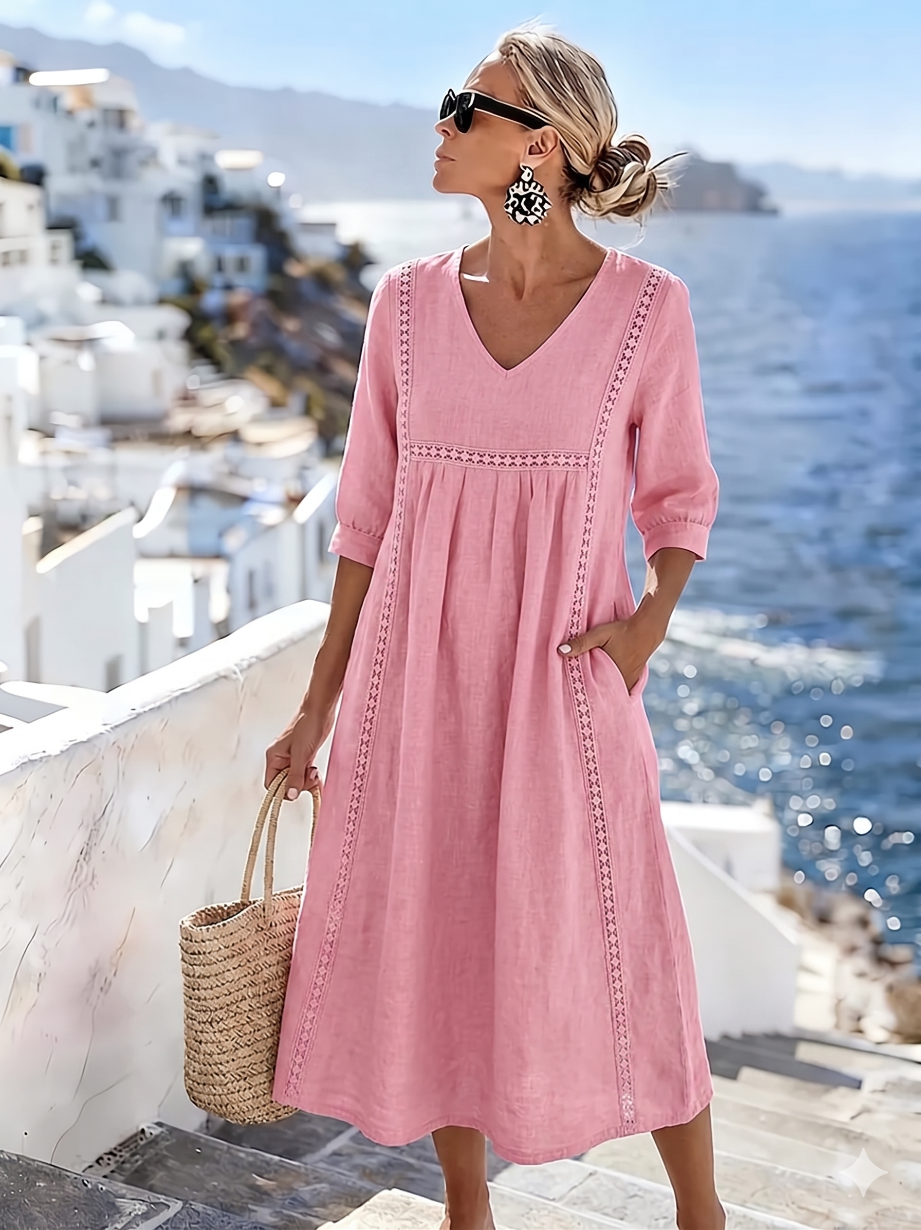 Yaralyn | Casual ruimvallende patchwork-jurk met kant