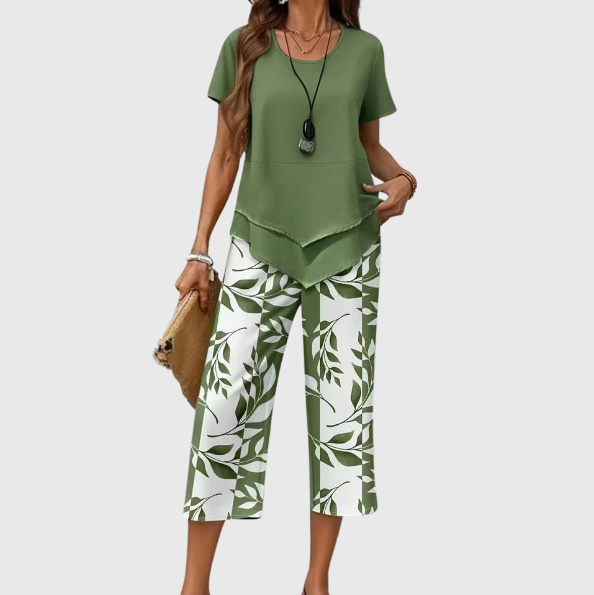 Wies | Casual tweedelige set met bladmotief