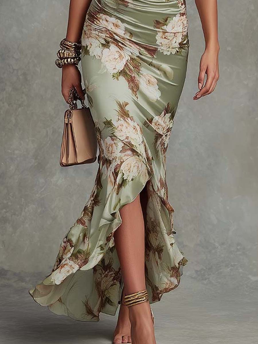 Alyza | Asymmetrische lange groene maxi-jurk