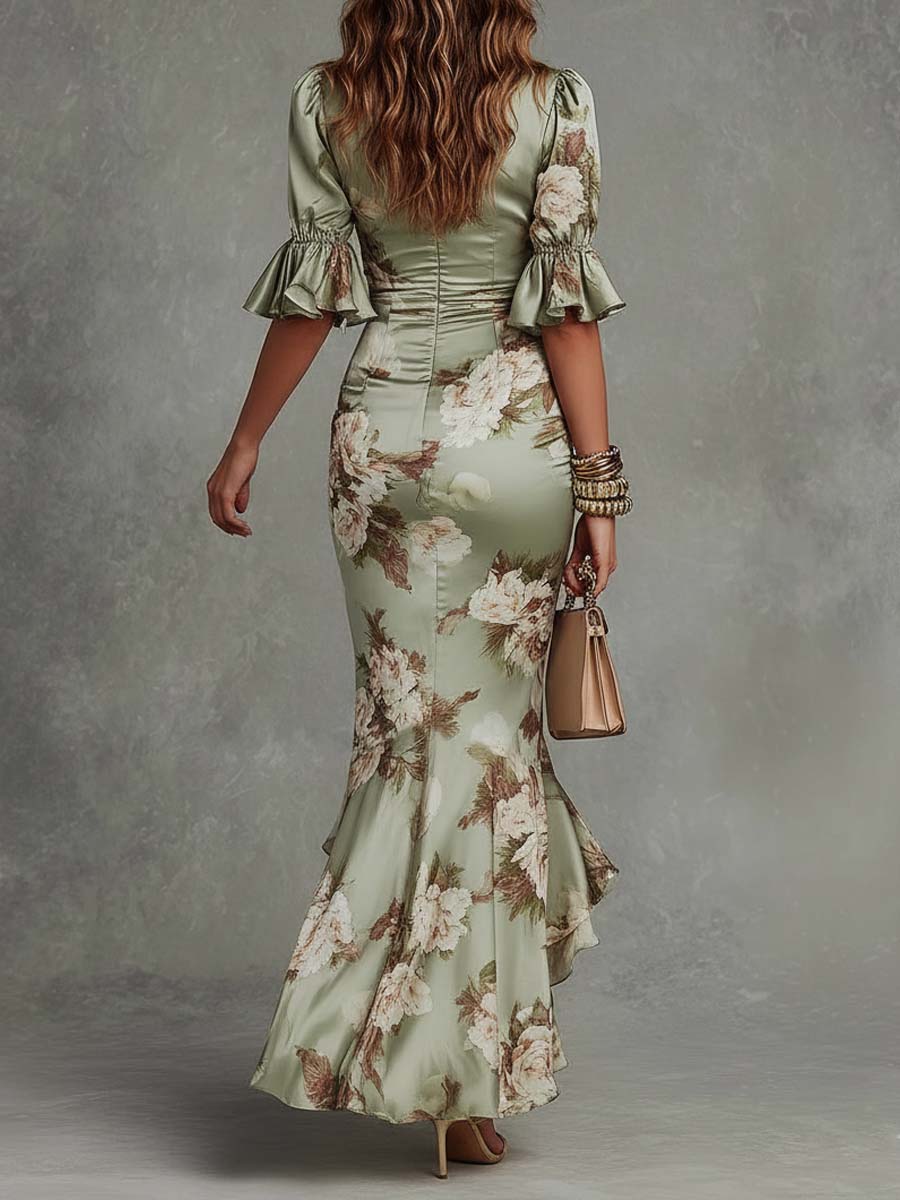 Alyza | Asymmetrische lange groene maxi-jurk