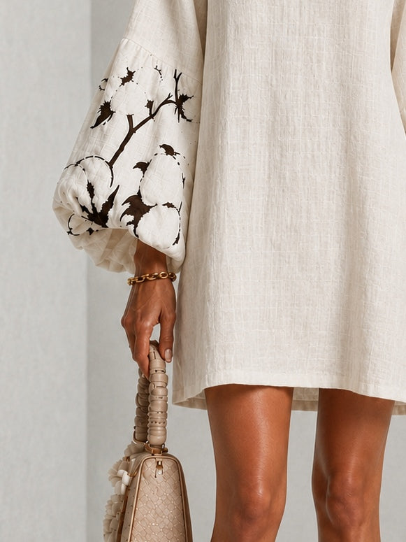 Mirelle | Lantaarnmouwen jurk met V-hals en bloemenprint