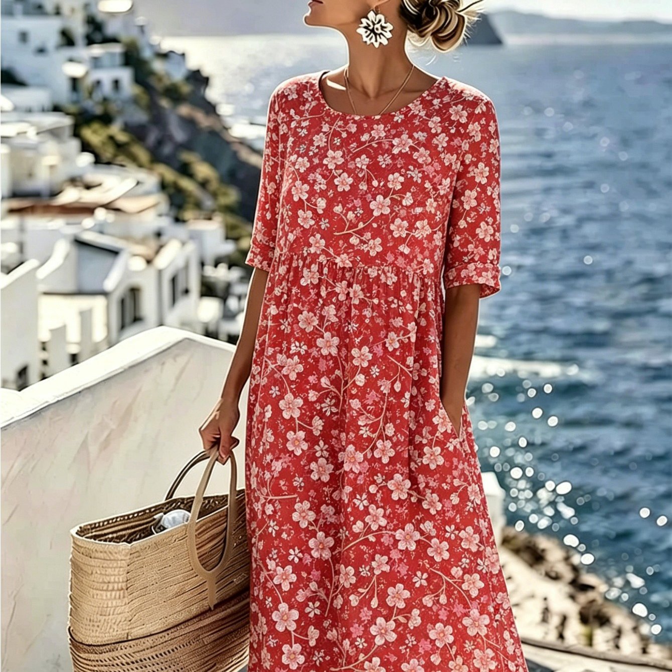 Harrieth | Elegante zomerse midi-jurk met bloemenprint