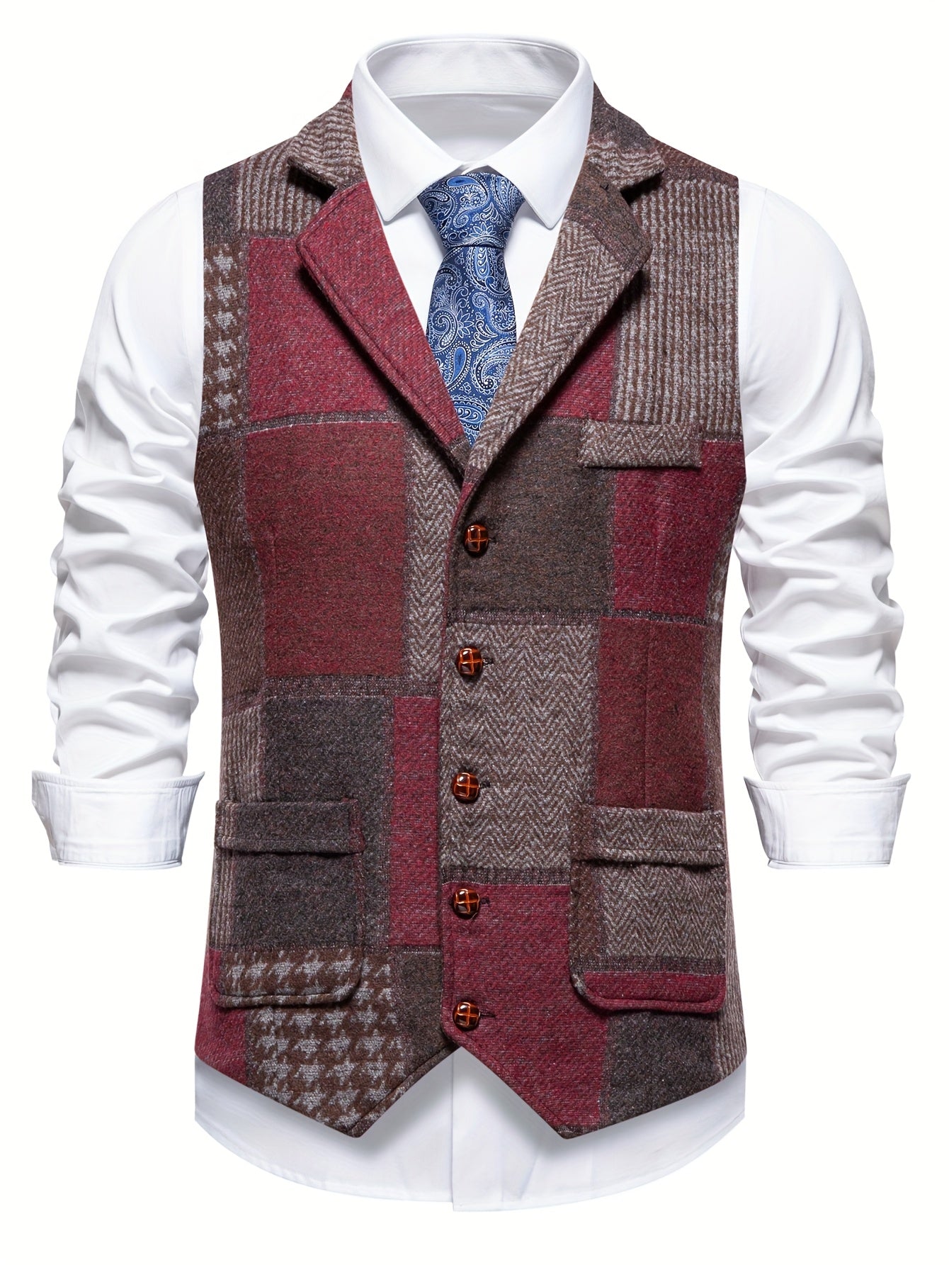 Spencer | Patchworkvest met visgraatpatroon