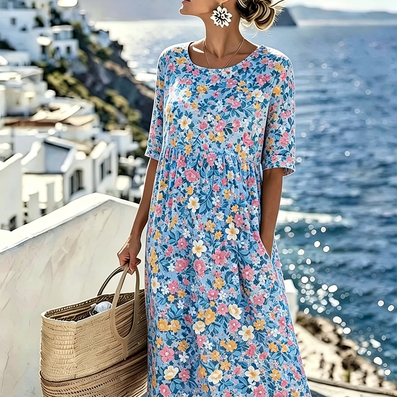 Harrieth | Elegante zomerse midi-jurk met bloemenprint