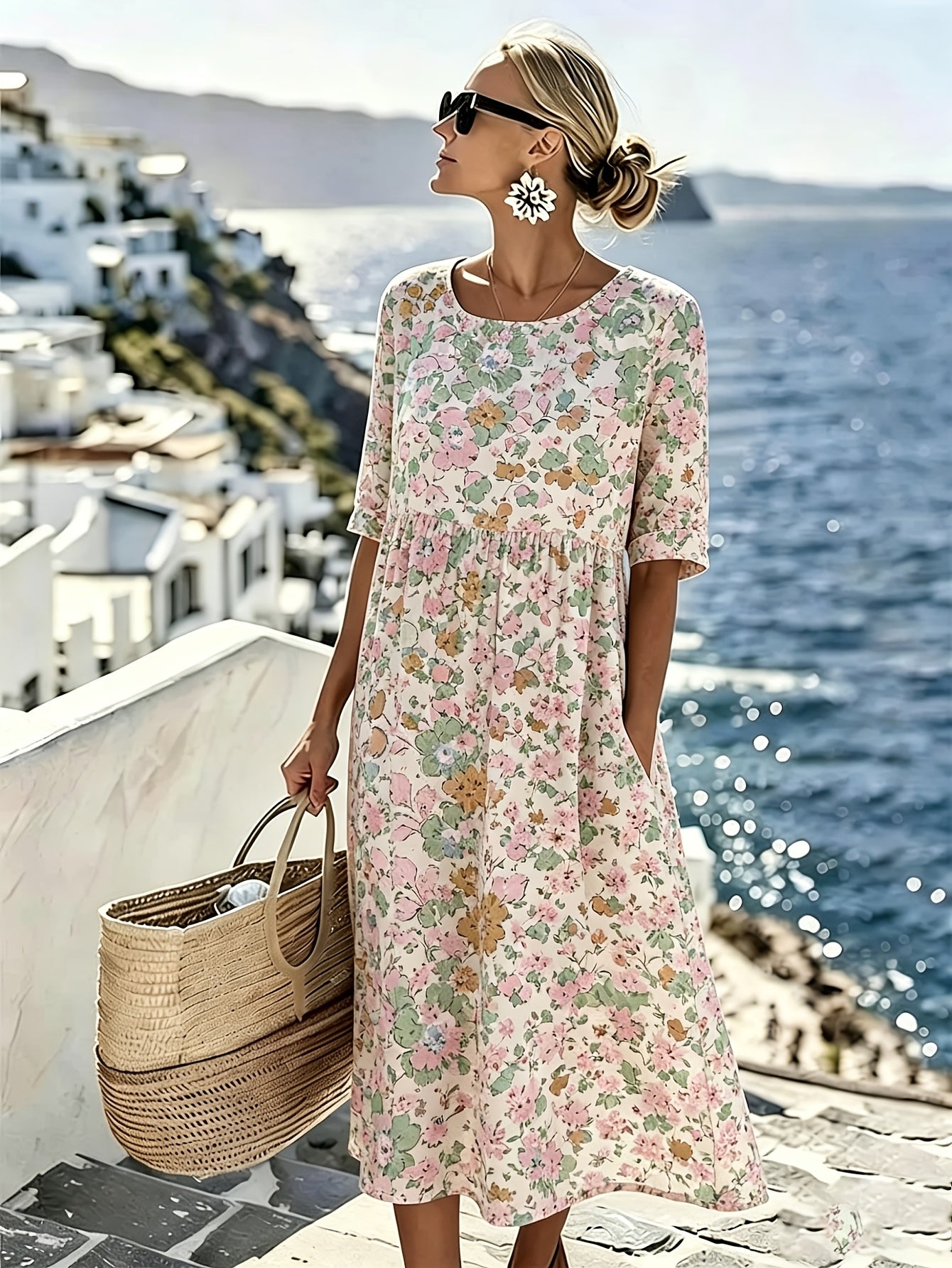 Lolita | Elegante zomerse midi-jurk met bloemenprint