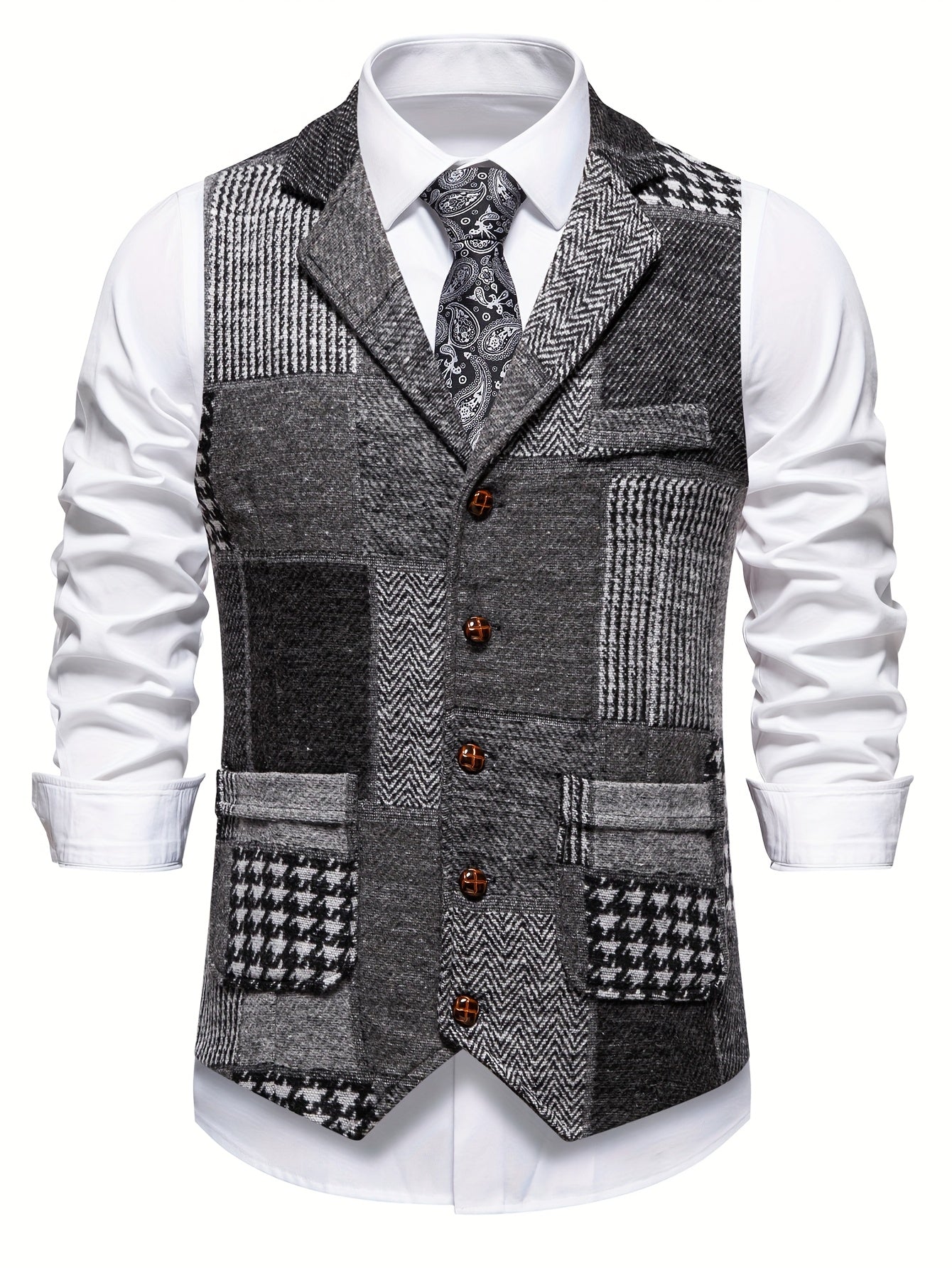 Darren | Patchworkvest met visgraatpatroon