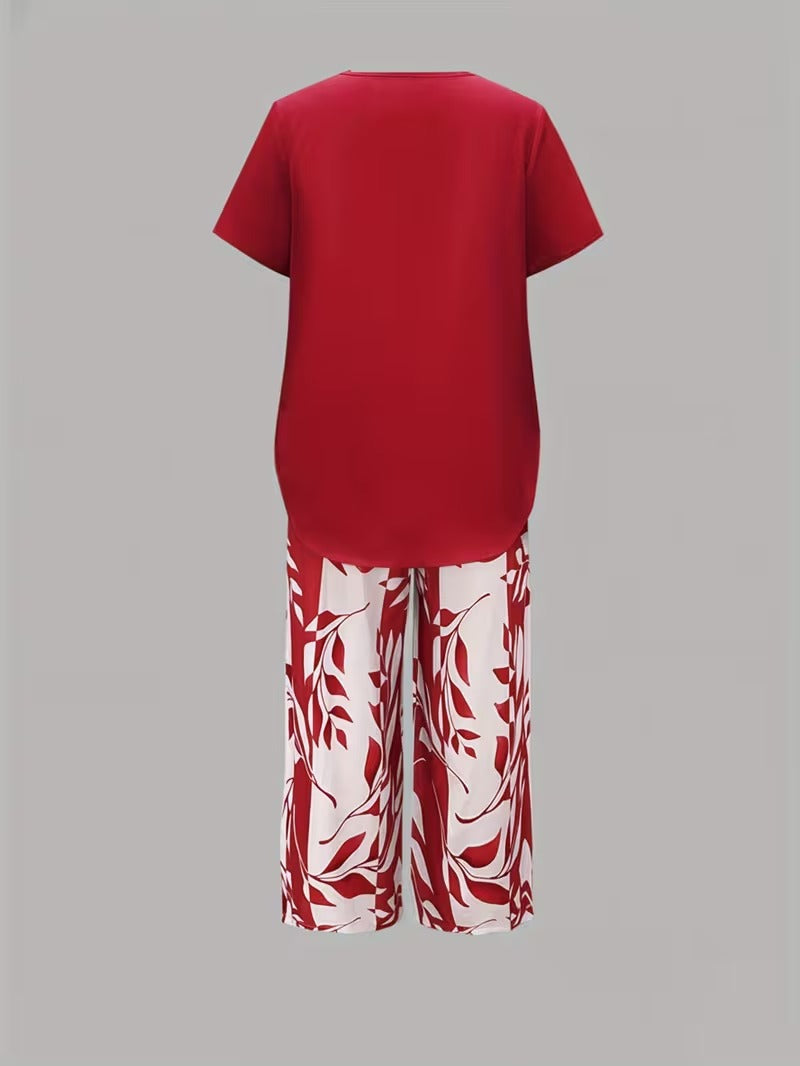 Wies | Casual tweedelige set met bladmotief
