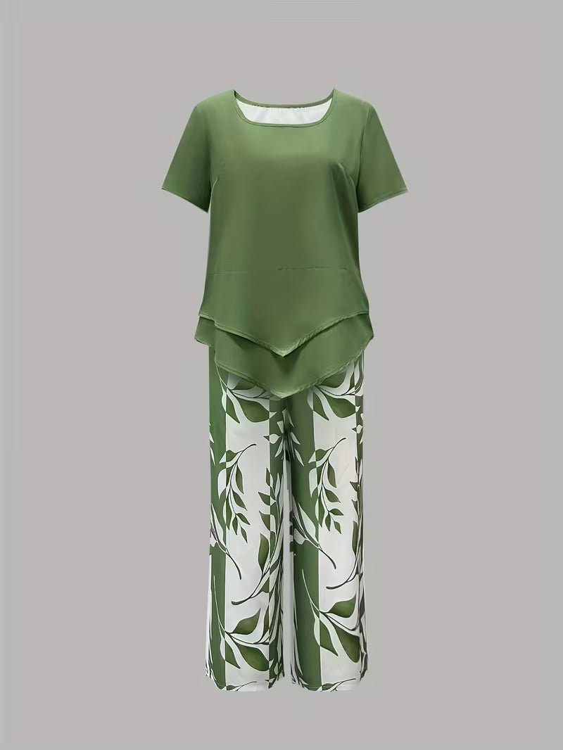 Wies | Casual tweedelige set met bladmotief