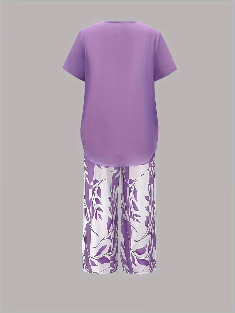 Wies | Casual tweedelige set met bladmotief