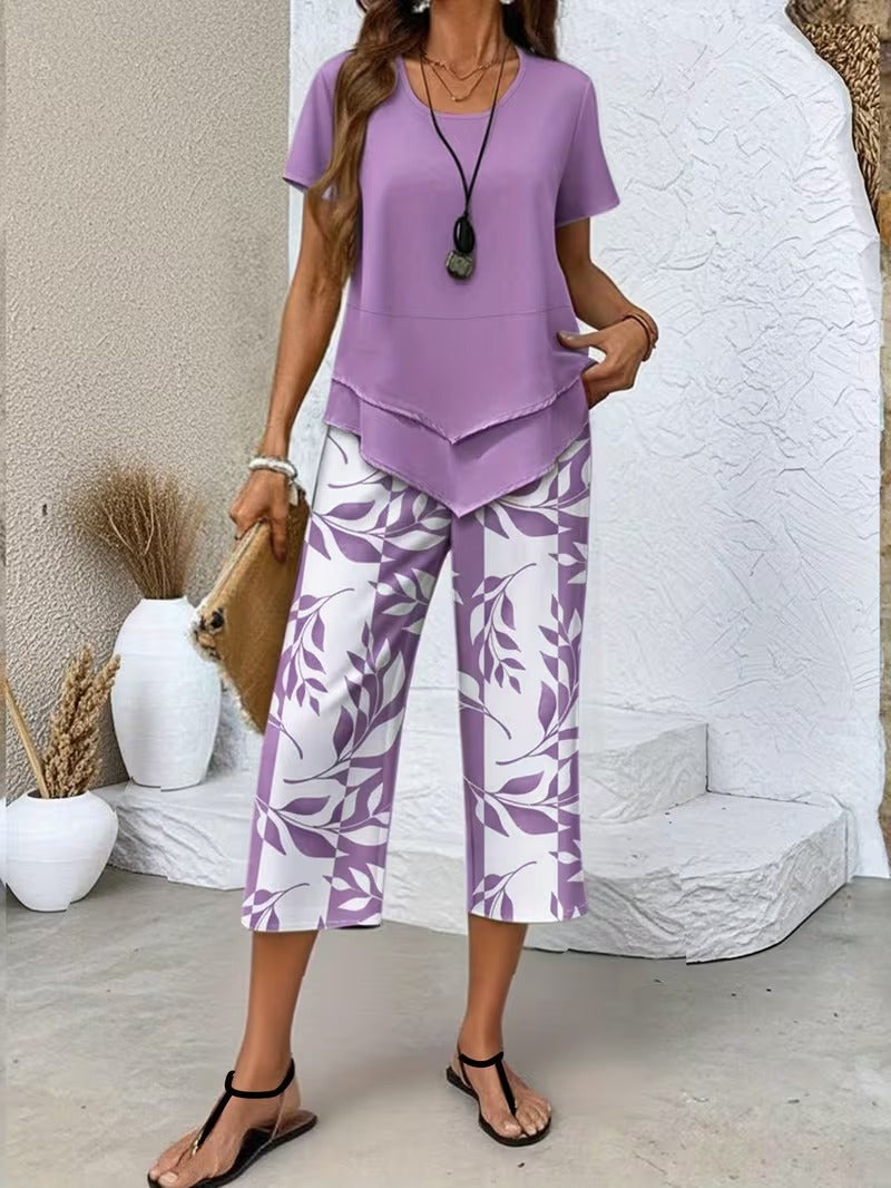 Wies | Casual tweedelige set met bladmotief