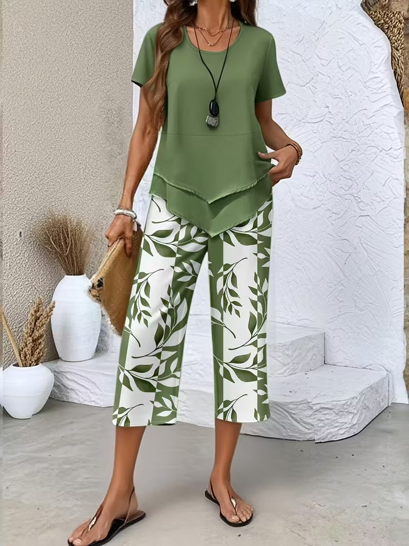 Wies | Casual tweedelige set met bladmotief