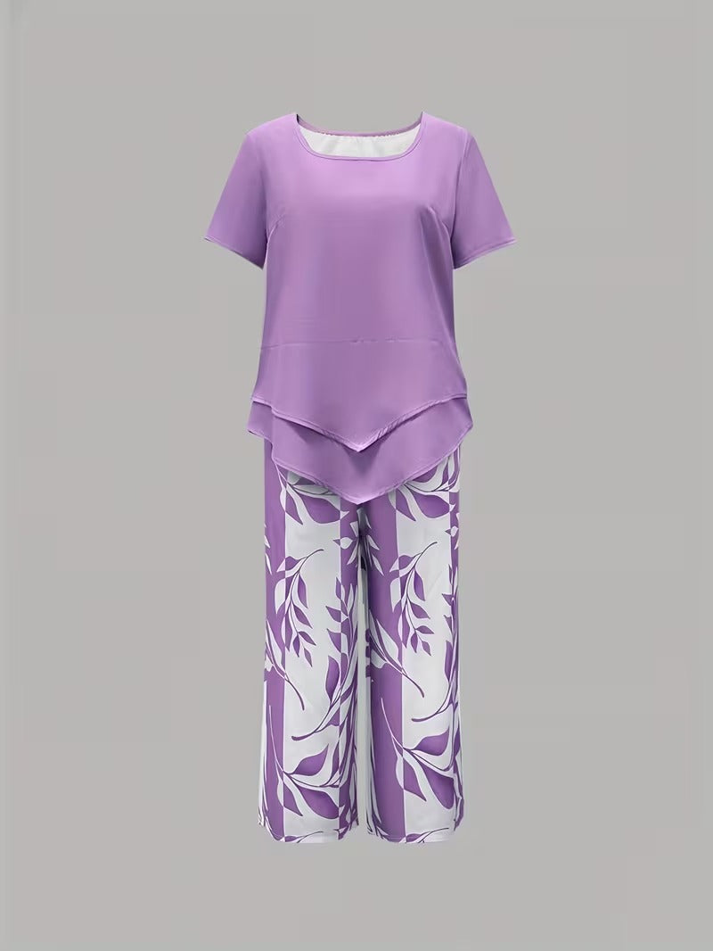 Wies | Casual tweedelige set met bladmotief