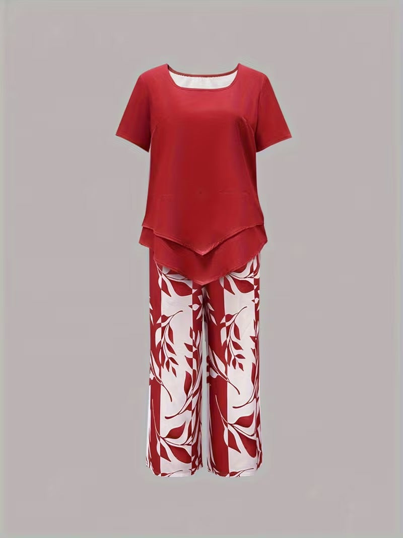 Wies | Casual tweedelige set met bladmotief