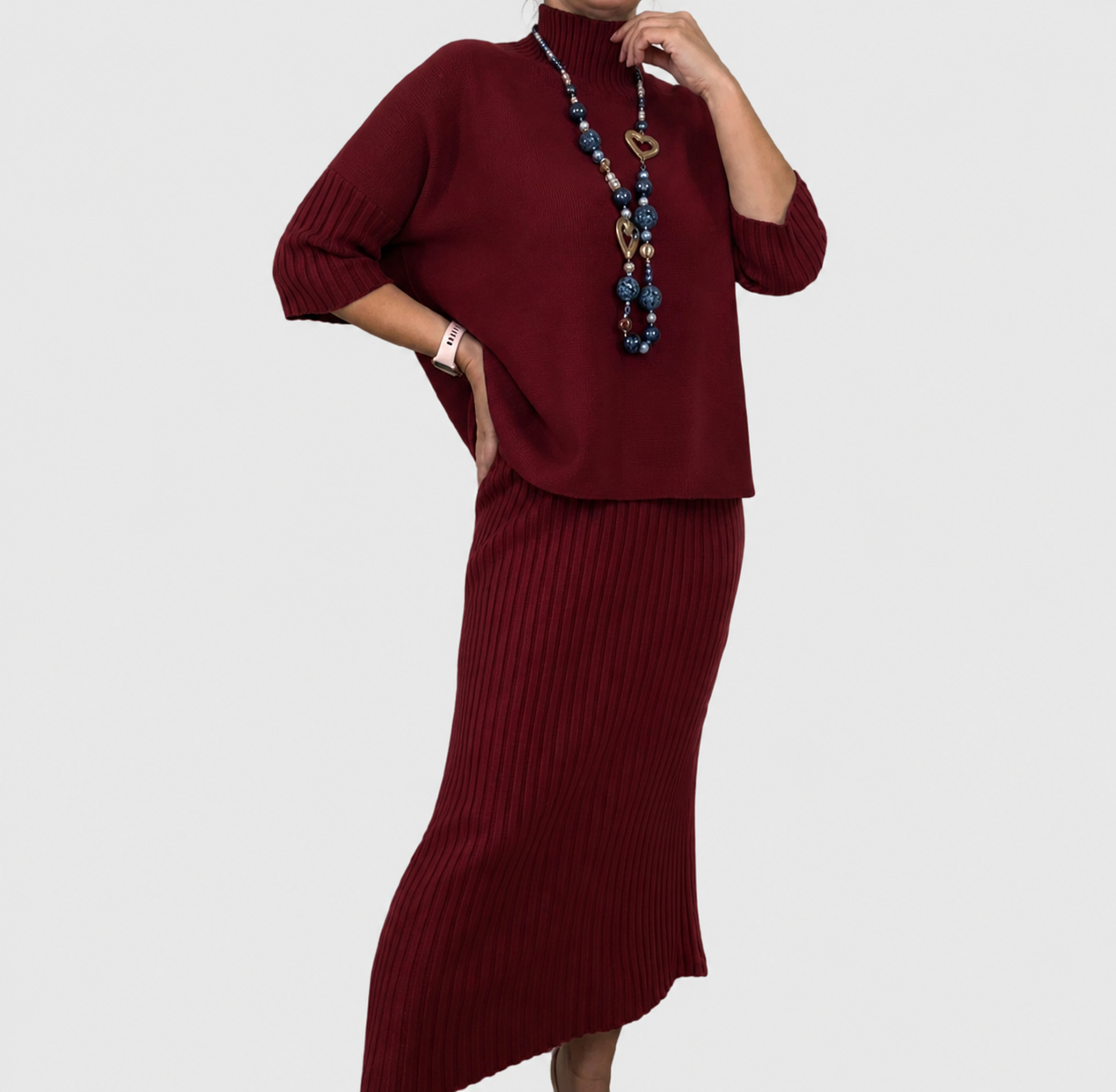 Rosemarie | Gebreide set met geribbelde midirok