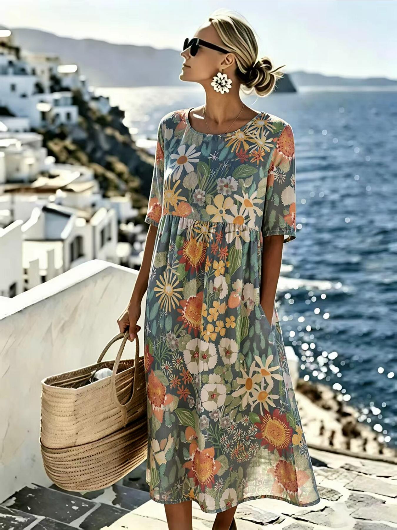 Evangelyn | Elegante zomerse midi-jurk met bloemenprint