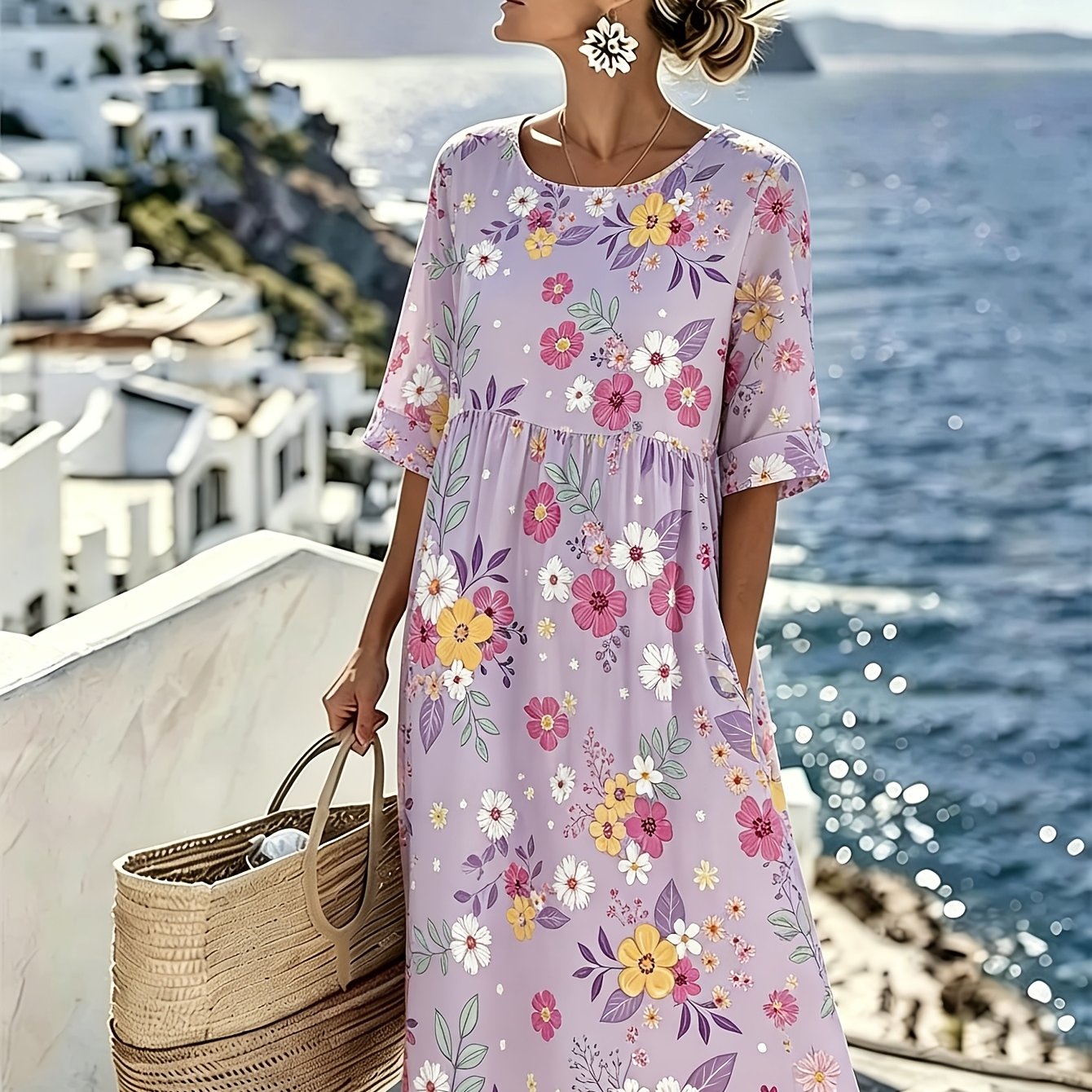 Karinalyn | Elegante zomerse midi-jurk met bloemenprint