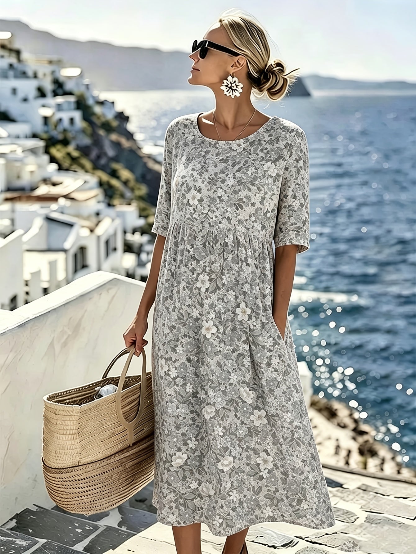 Lolita | Elegante zomerse midi-jurk met bloemenprint
