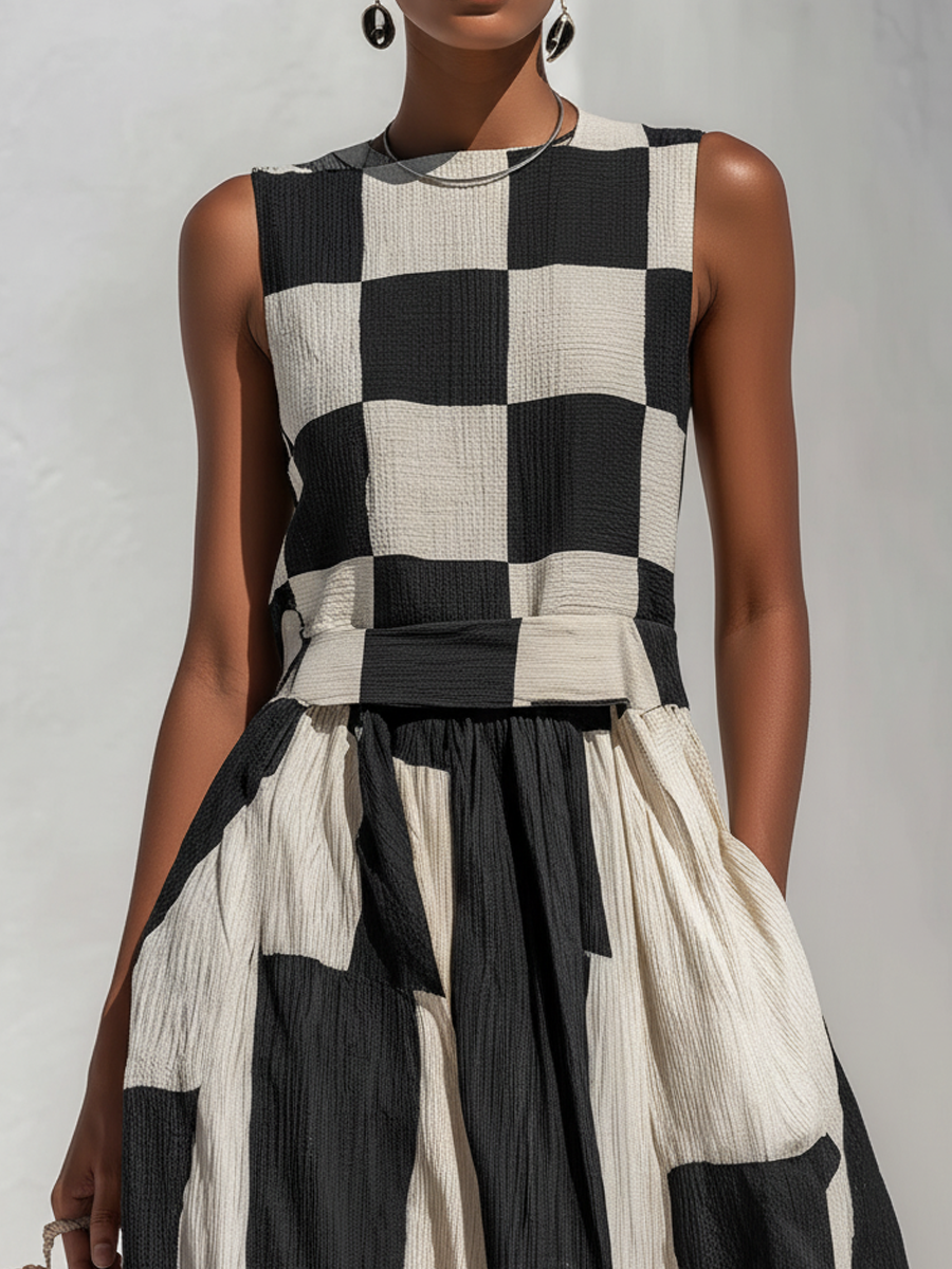 Marcia | Mouwloze maxi-jurk met contrasterende details