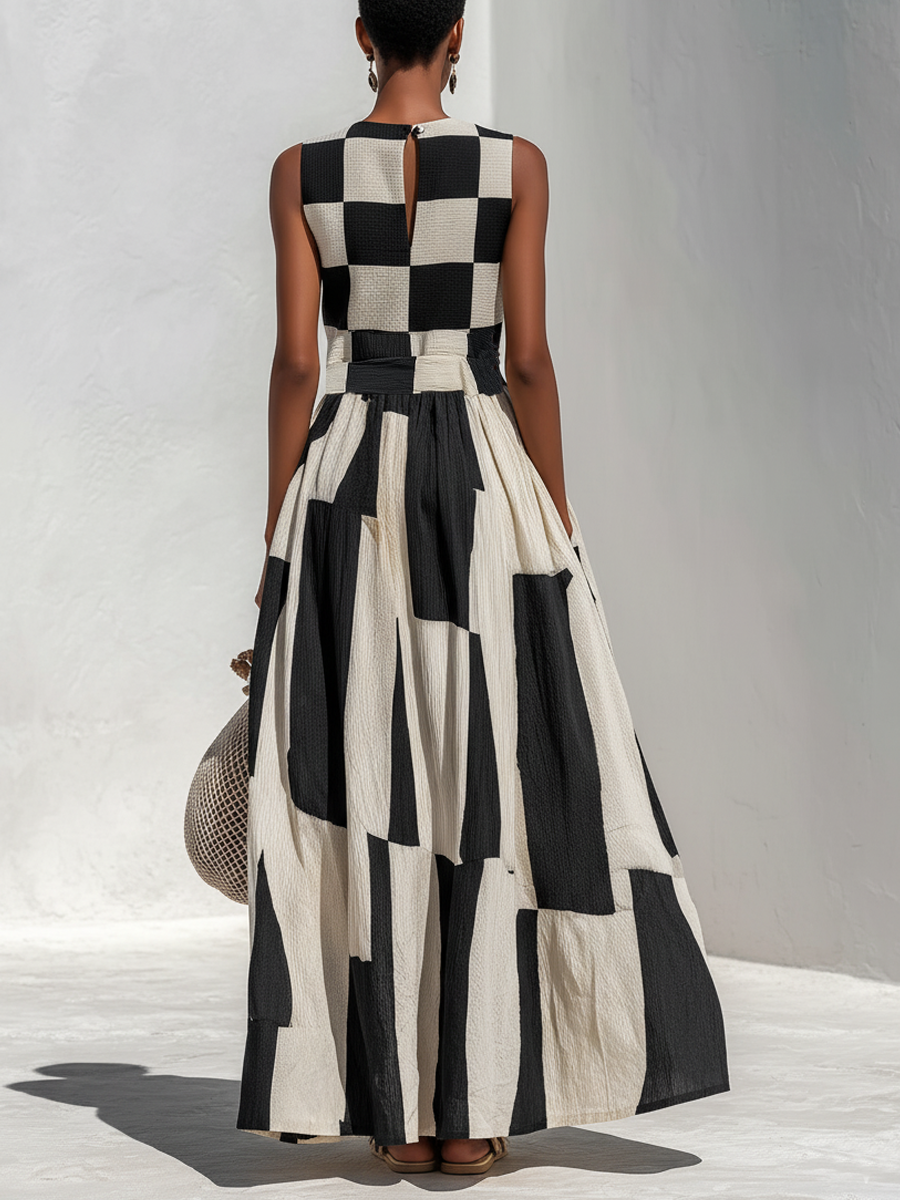 Marcia | Mouwloze maxi-jurk met contrasterende details