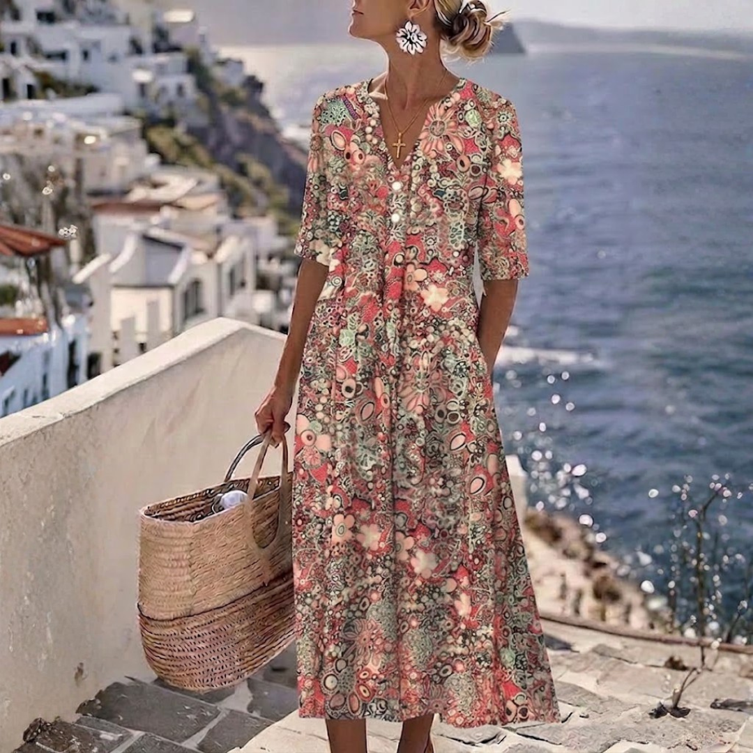 Janeth | Elegante zomerse midijurk die de buik bedekt