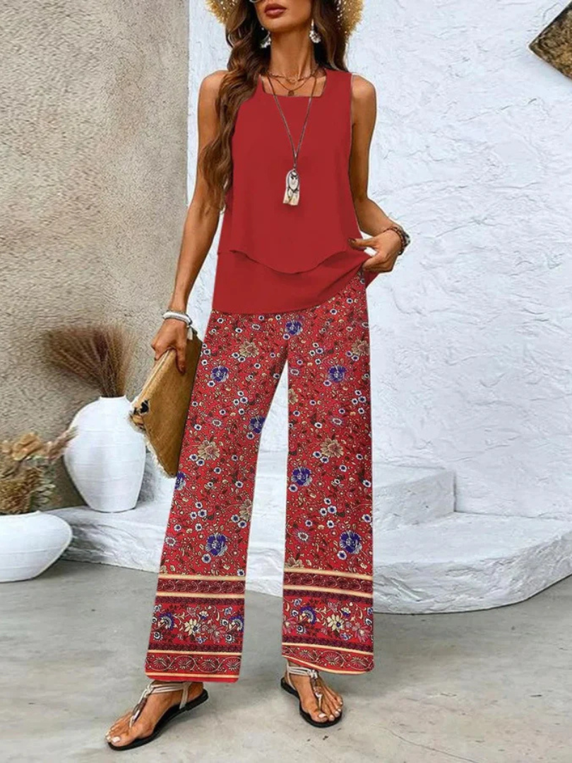 Rowana | Mouwloze top en wijde broek