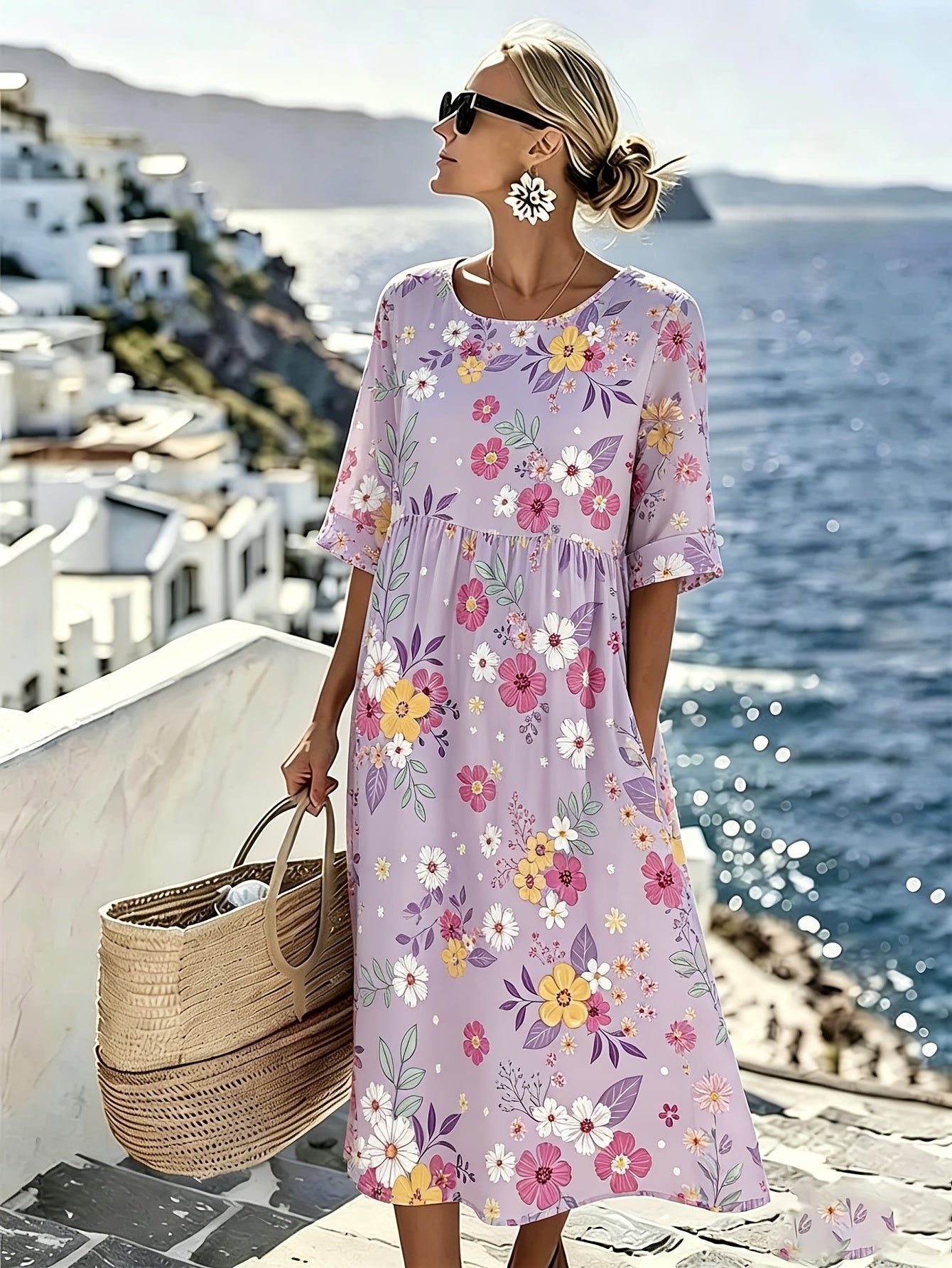 Karinalyn | Elegante zomerse midi-jurk met bloemenprint
