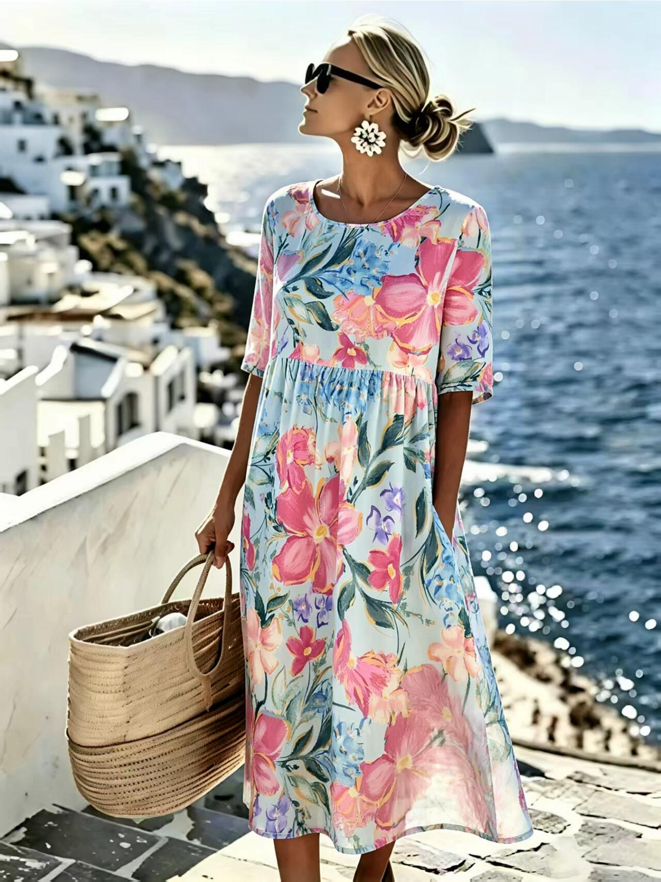 Evangelyn | Elegante zomerse midi-jurk met bloemenprint