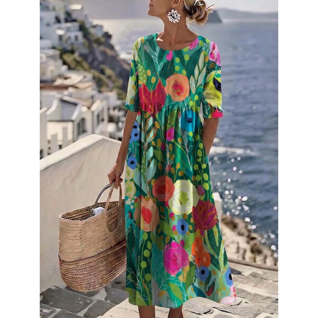 Aubrie | Elegante zomerse midi-jurk met bloemenprint