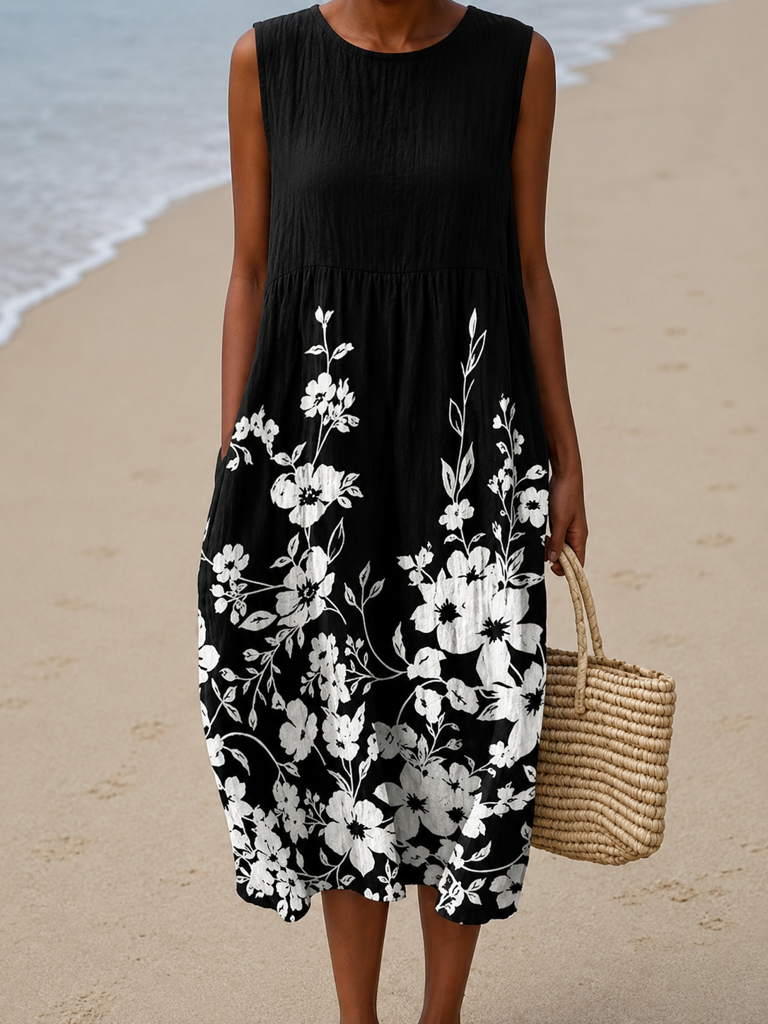 Dorine | Mouwloze casual midi-jurk met print voor dames