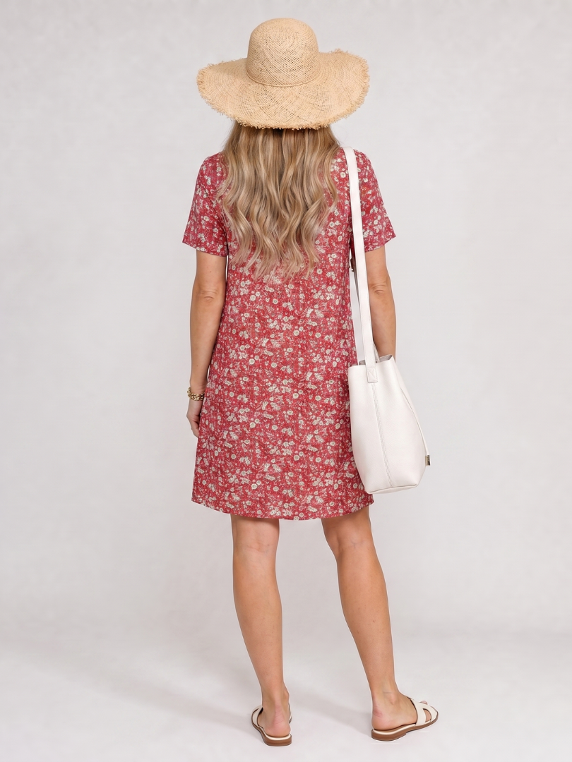 Heleen | Knie-lange jurk met korte mouwen en geometrische print