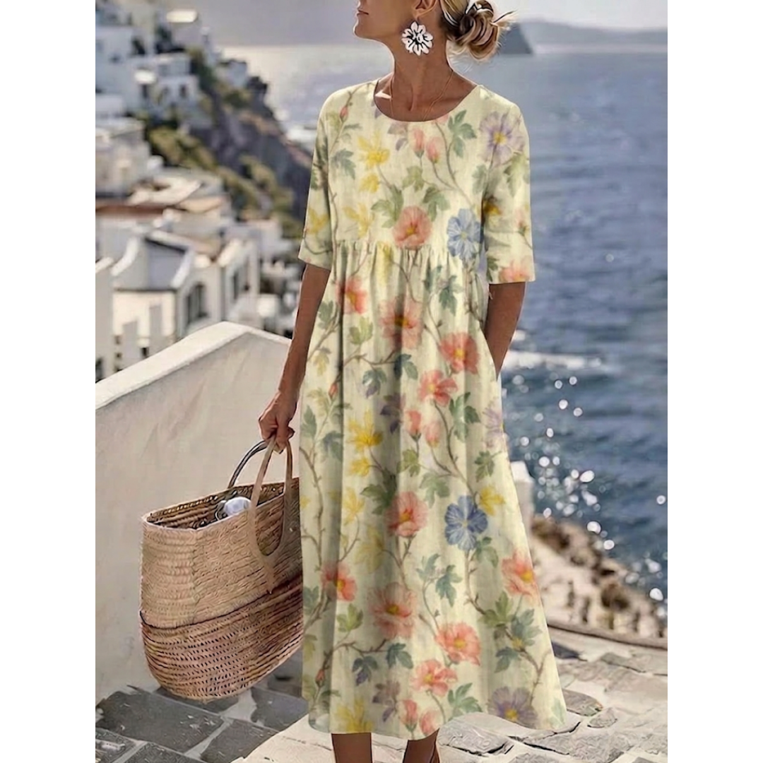 Aubrie | Elegante zomerse midi-jurk met bloemenprint